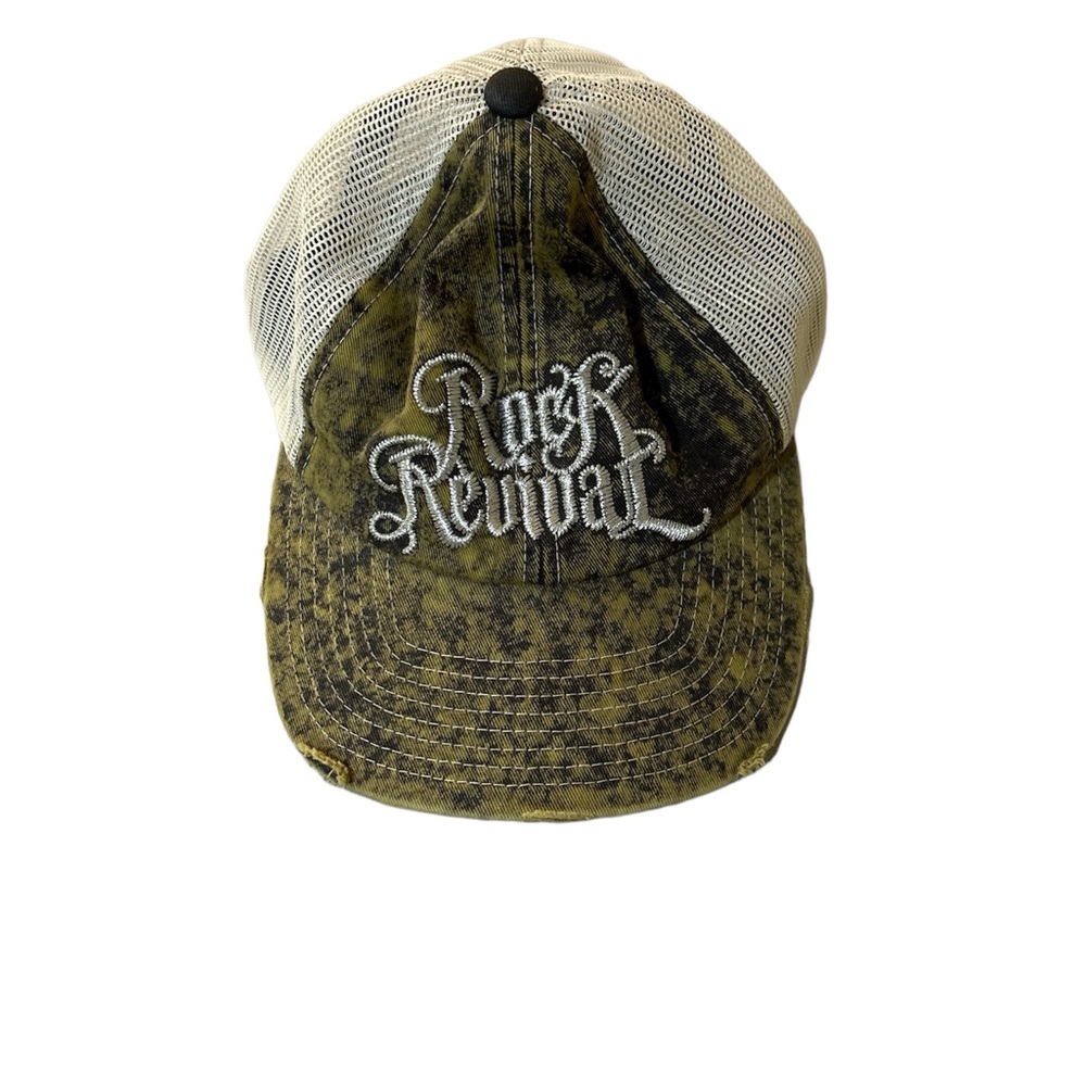 Rock Revival Hat Cap Buckle BKE Mesh Distressed Adjustable Strap Green